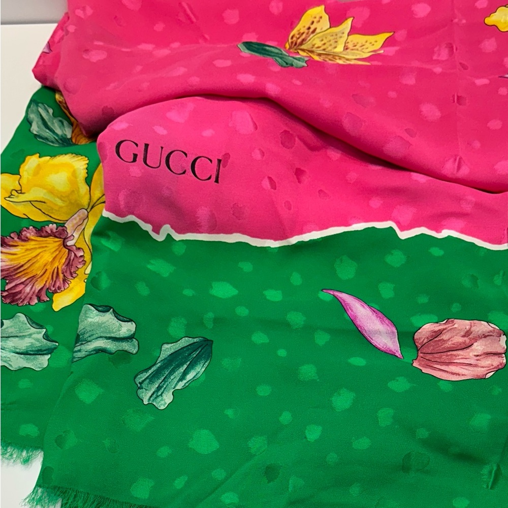 Vintage Gucci Pink and Green Floral Shawl